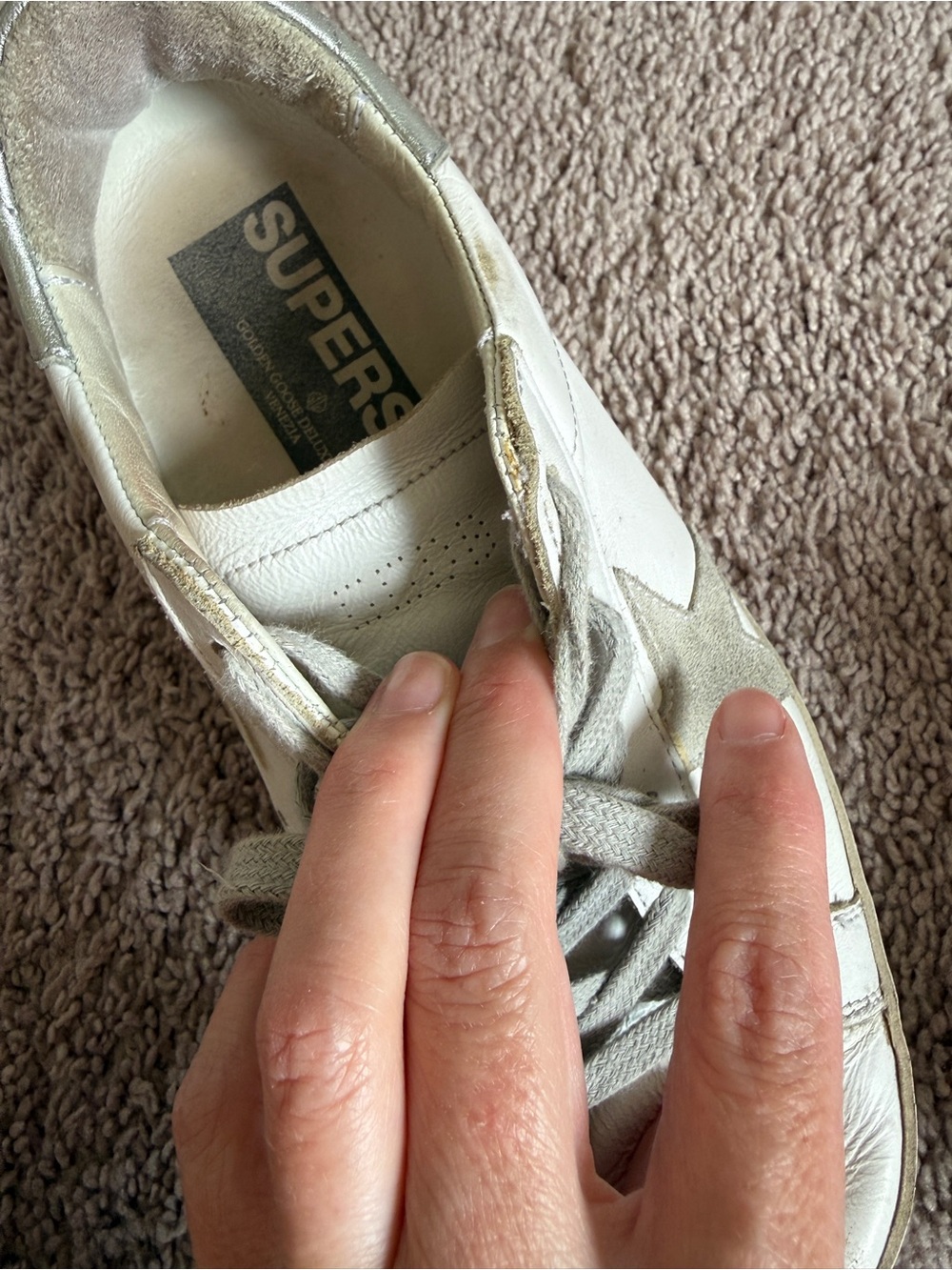 Golden Goose superstar distressed White Leather Sneakers with Gray Star - Picture 12 of 14